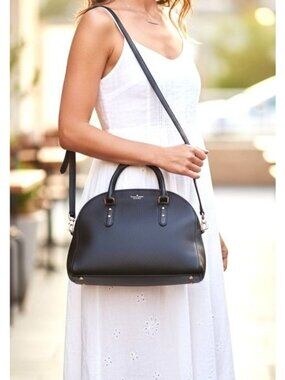 Kate Spade Black Leather Crossbody Dome Style Handbag Top Handles